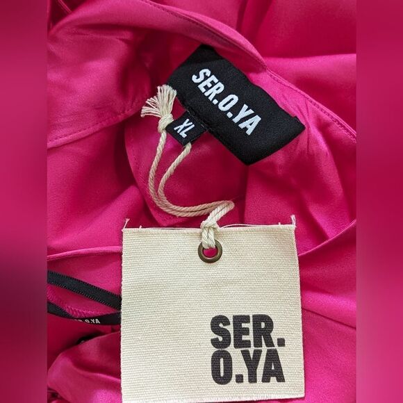 SER.O.YA Emma Silk Dress XL NWT Fuchsia Slit – Hyper Feminine Vintage Glam - Picture 8 of 12
